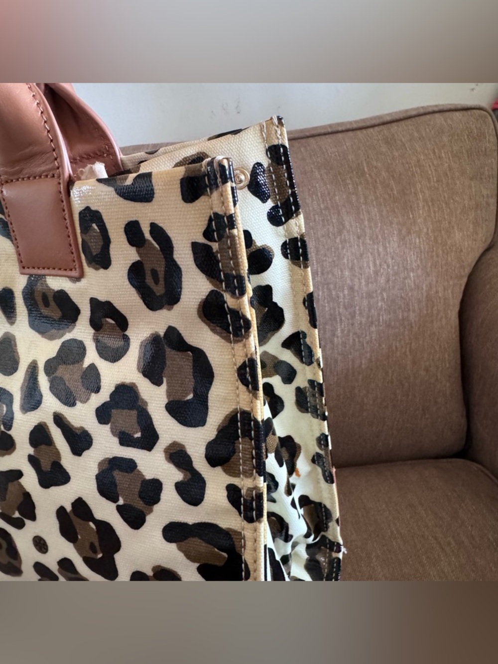 Tory Burch Leopard-Print Canvas Tote with Tan Leather Trim - Picture 3 of 12